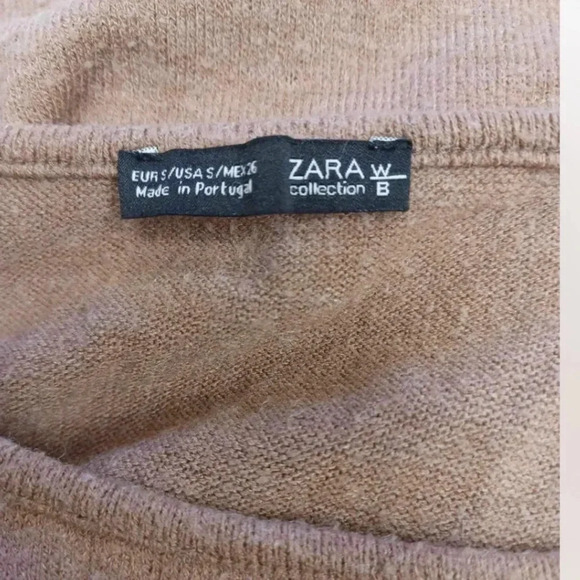 Zara Cold Shoulders Light Brown Long Sleeve Sweater Size Small - Picture 7 of 8
